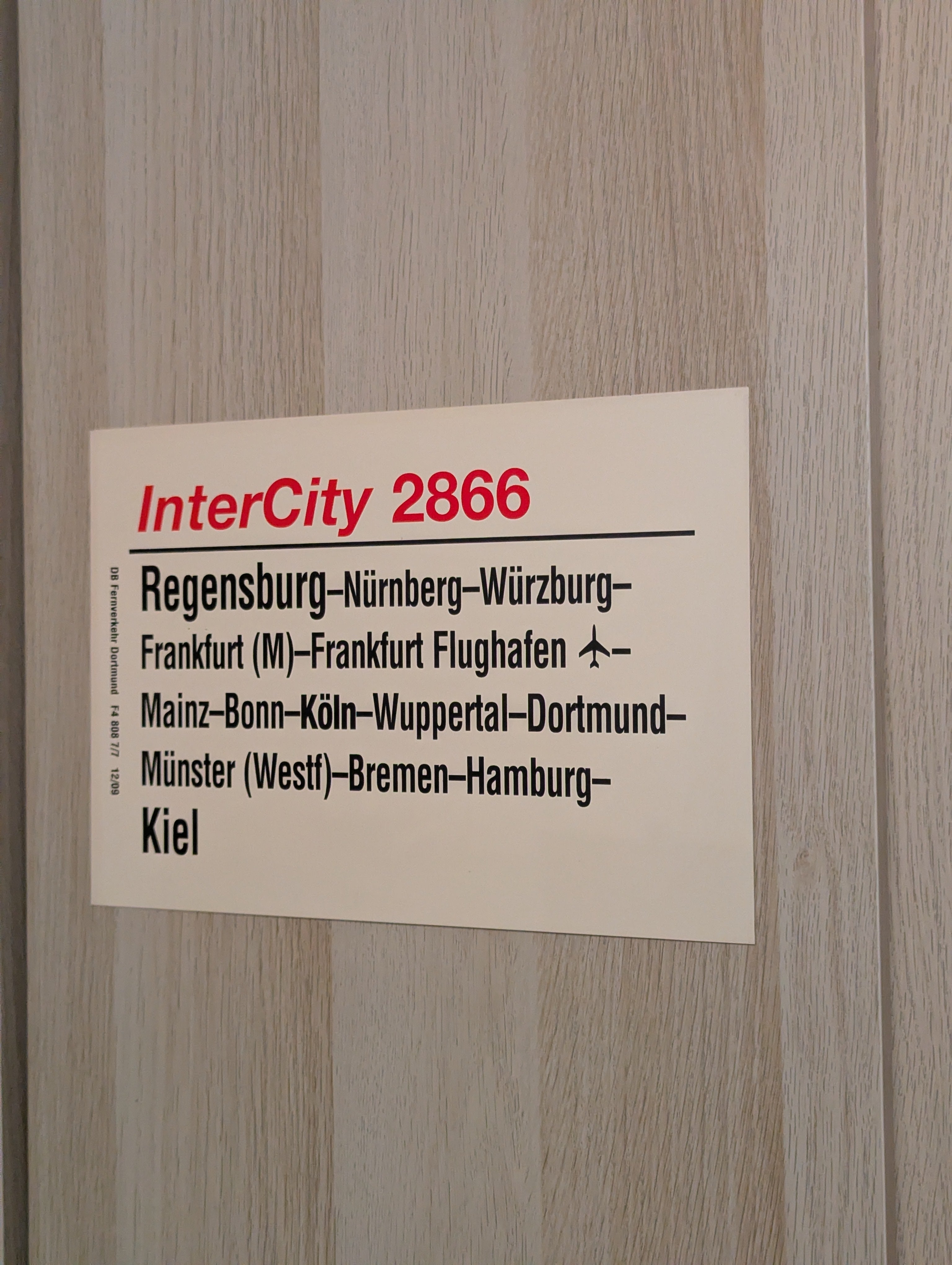 Originales Zuglaufschild "IC 2866"